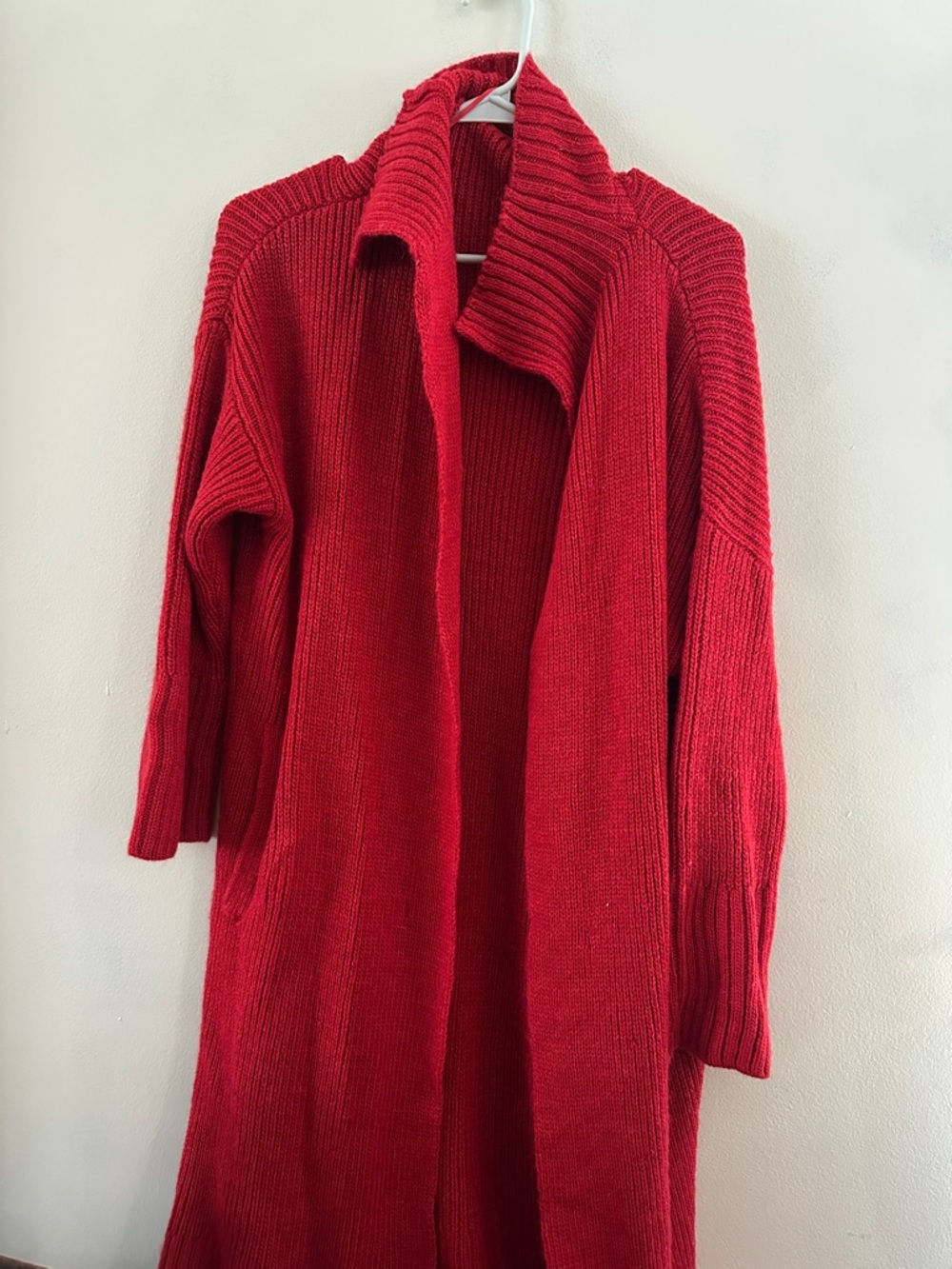 Free People Crimson Open-Front Longline Knit Cardigan